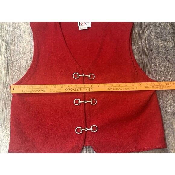 Vtg R&K Women's Red Silver Horse Bit Wool Vest 10 Equestrian Holiday Old Money - Picture 7 of 11